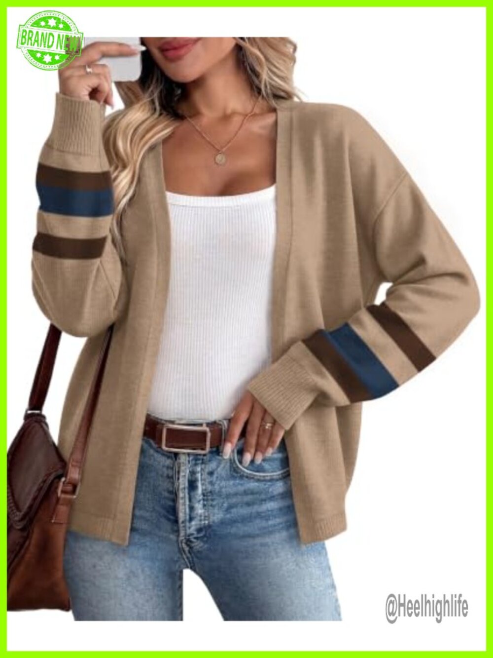 WIHOLL Striped Open Front Cardigan Sweater Women's